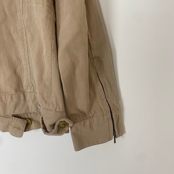 Zara Woman Tan 100% Cotton Asymmetric Zip Collared Jacket Size M - Picture 12 of 12